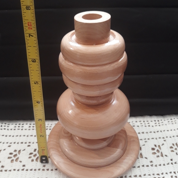 Vintage Mid-Century Maple Hand Turned Wooden Candle Holder - Picture 3 of 11